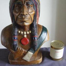 Buste Statue Bois Indien d 'Amerique - Deco Country II