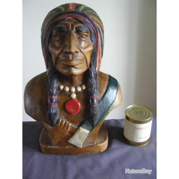 Buste Statue Bois Indien d 'Amerique - Deco Country II