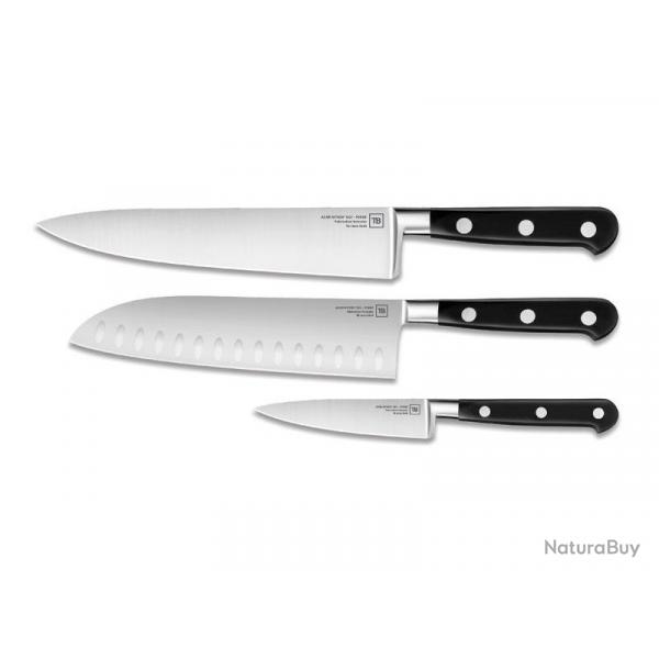 BEL2315 COFFRET 3 COUTEAUX TB MAESTRO IDEAL (CUISINE, SANTOKU, OFFICE) MANCHE POM NEUF