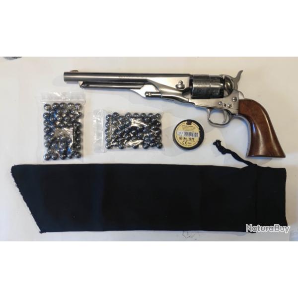 Revolver poudre noire Pietta 1860 Army Old silver, acier poli, barillet inox grav  Cal. 44 Neuf