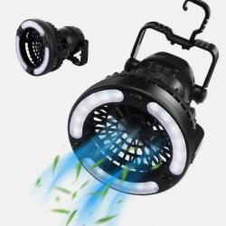 Ventilateur de Camping avec Lumière LED 2 Vitesses Noir 6.25"x6.25"x7.25" Portable Pivotant 360°