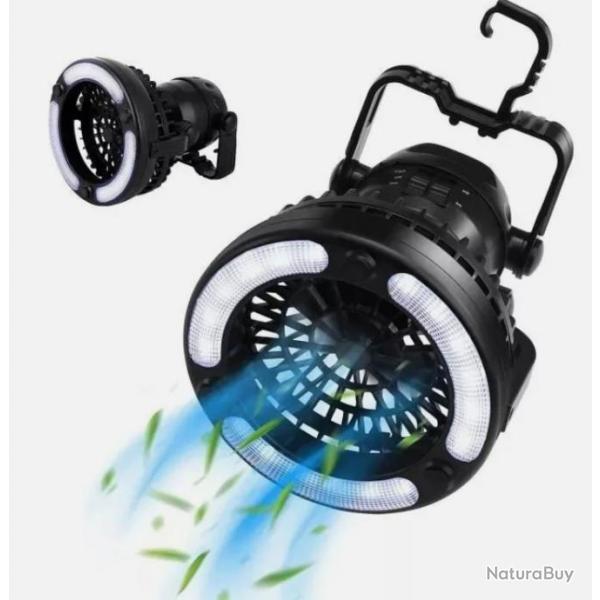 Ventilateur de Camping avec Lumire LED 2 Vitesses Noir 6.25"x6.25"x7.25" Portable Pivotant 360