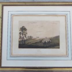 Ancienne grande Lithographie Anglaise en couleurs " Afternoon, a view in Gurry" - Angleterre