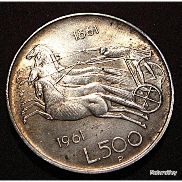 ITALIE piece de 500 lire argent commemorative 1861-1961 TTB