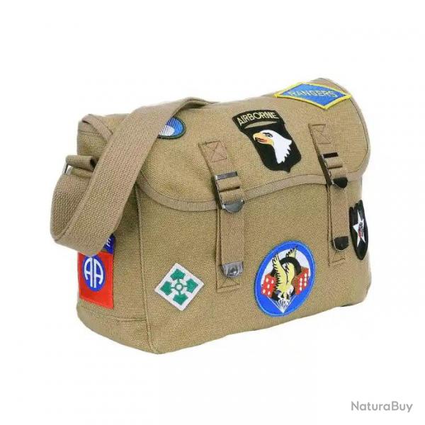 Musette militaire US + 8 Patchs US WW2