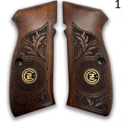 PLAQUETTE POIGNEE EN BOIS DE NOYER POUR CZ 75  gravé au laser
