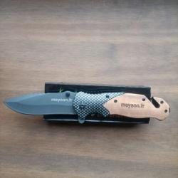 Couteau pliant type CAC (Tactique) Bois et décors Carbone