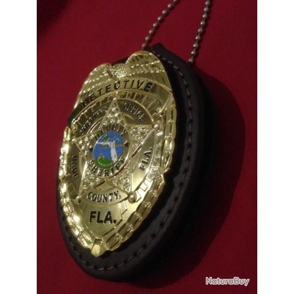 USA Florida DADE COUNTY MIAMI Sheriff DETECTIVE Badge + porte badge cuir