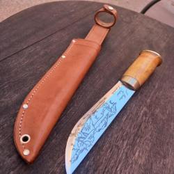 Grand Couteau PUUKKO FINLANDAIS J.MARTIINI LAPINLEUKUL avec Fourreau en cuir Manche en Bois