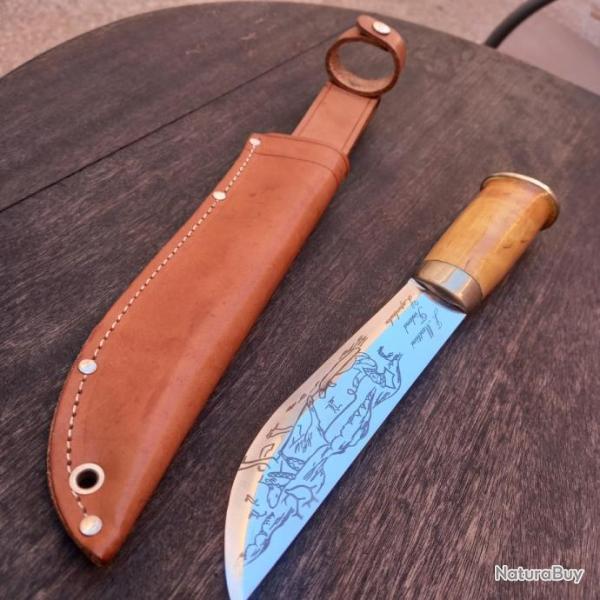 Grand Couteau PUUKKO FINLANDAIS J.MARTIINI LAPINLEUKUL avec Fourreau en cuir Manche en Bois