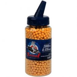 Billes airsoft 0,12g SPITFIRE - Biberon 2000 billes jaunes pour réplique faible puissance