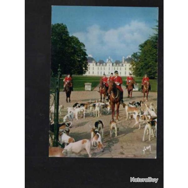 chateau de cheverny la meute et cavaliers, chasse  courre carte postale moderne