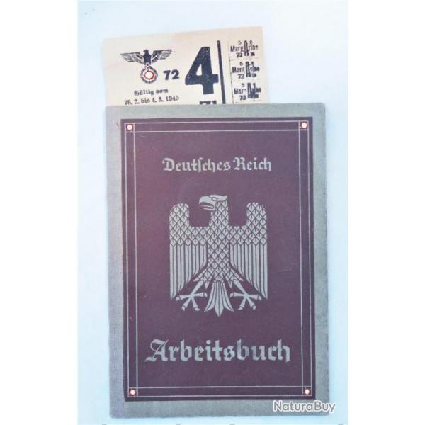 LIVRET travail allemand ARBEITSBUCH + ticket rationnement - WWII