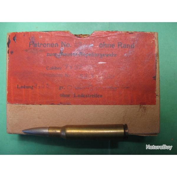 Une cartouche Mauser No 380  cal 7 x 57 DWM K export Balle No 253 V ,Cat C