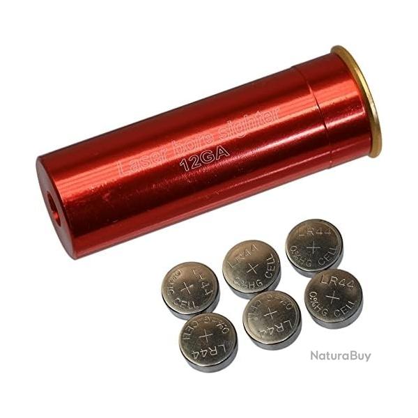 MAYMOC 12GA Bore Sight Cartouche Red Dot avec 2 Jeux de Piles Prcision et Porte 10-100m