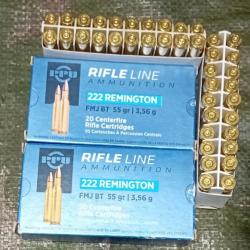 40 Douilles soit Deux boîtes PPU Ammunition Calibre 222Rem Tirées une seule fois. Voir Photos