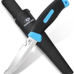 Couteau De Survie A Lame Fixe 220mm Avec Dents Dentelées Et Etui Pour Chasse Camping Randonnée 10cm