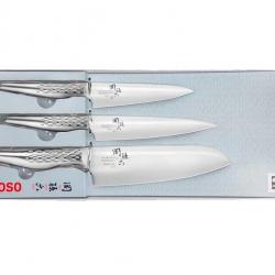 BEL2334 COFFRET DE 3 COUTEAUX KAI SEKI MAGOROKU SHUSU (office, universel, santoku) NEUF