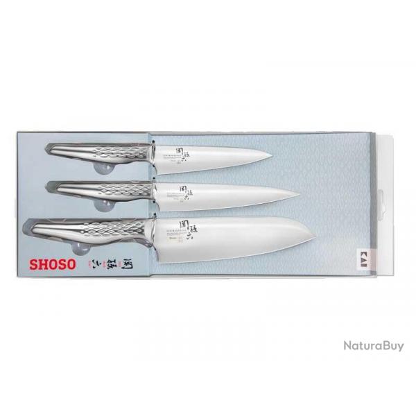 BEL2334 COFFRET DE 3 COUTEAUX KAI SEKI MAGOROKU SHUSU (office, universel, santoku) NEUF