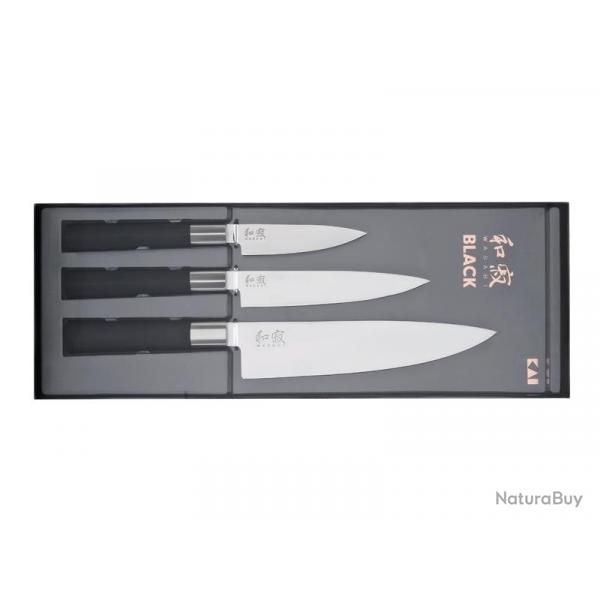 BEL2350 SET 3 COUTEAUX KAI WASABI (universel 10cm et 15cm, cuisine 20cm) MANCHE NOIR NEUF