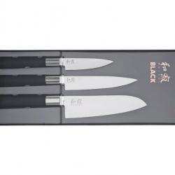 BEL2351 SET 3 COUTEAUX KAI WASABI (UNIVERSEL 10cm et 15cm, SANTOKU 16,5cm) MANCHE NOIR NEUF