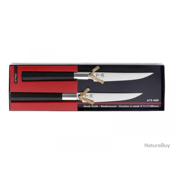 BEL2352 SET DE 2 COUTEAU  STEAK KAI WASABI LAME 12CM MANCHE NOIR NEUF