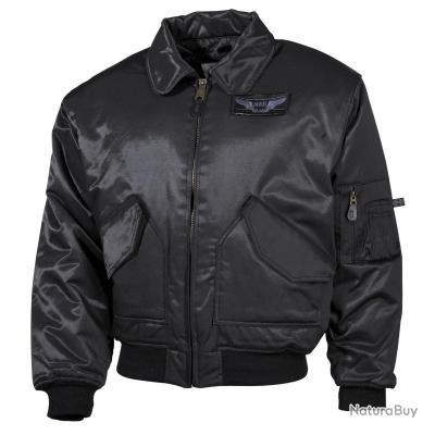 Blouson D'aviateur US CWU - Veste Pilote Style Militaire En Nylon Noir MFH
