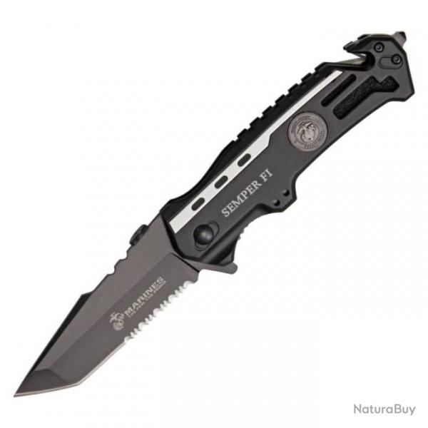 Couteau pliant US Marine Corps RESCUE Linerlock 1002TS - Gris