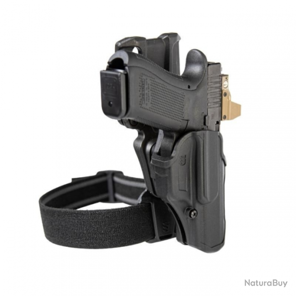 Holster de cuisse Blackhawk T-Series L2C LB Overt avec lampe - Noir / Glock 17 / 19 / 22 / 23 / 31 /