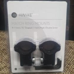 collliers HAWKE série MATCH RING de 1" /25,4mm pour rail de 11 mm  hauteur :HIGH