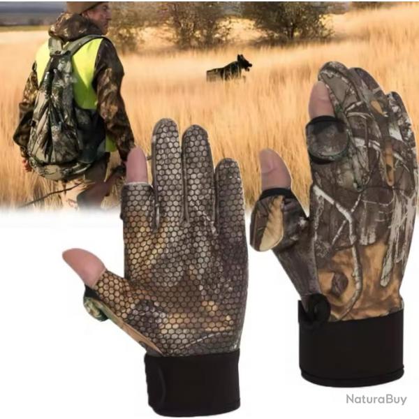 Gants de chasse ou pche camouflage protection anti-ald, rsistants  l'eau homme ou femme