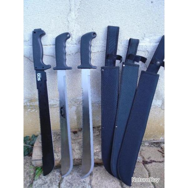 LOT DE 3 Machettes Lame Acier 3Cr13 Manche ABS AMAZONAS SOGFARI Etui Nylon Coupe Coupe Canne  Sucre