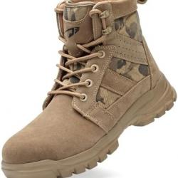 Chaussure de sécurité style militaire beige pour homme bout en acier taille 42 à lacets