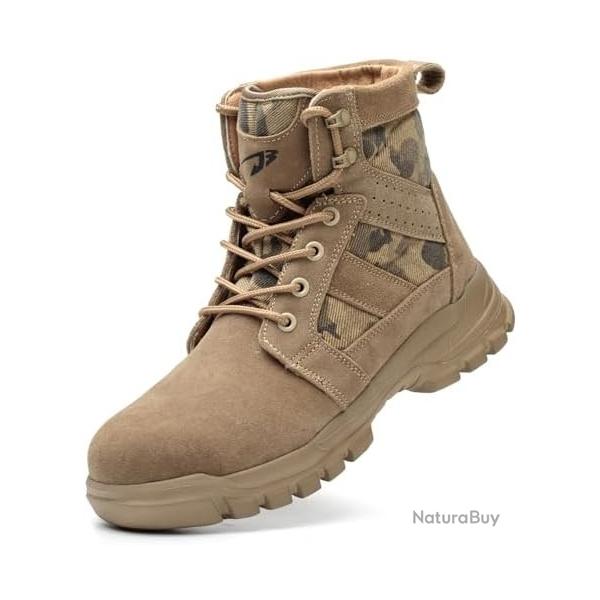 Chaussure de scurit style militaire beige pour homme bout en acier taille 42  lacets