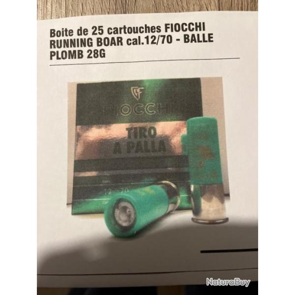 Vend 65 cartouche FIOCCHI RUNNING BOAR cal12/70 balle plomb 28Gr