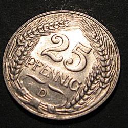 ALLEMAGNE piece de monnaies 25 pfennig 1909 D TTB+