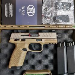 Pistolet semi-automatique FNH - Modèle FN 502 (FDE/TAN) - Calibre 22 LR - Mallette, 3 chargeurs (Occ