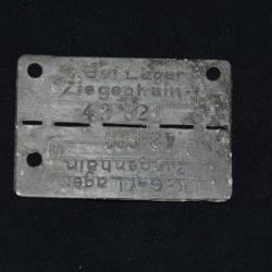 PLAQUE D'IDENTITE KR.GEF.LAGER ZIEGENHAIN-42821-PRISONNIER DE GUERRE-1939/1945