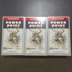 Lot de trois boîtes de balles winchester power point calibre 300 win mag 180 grains