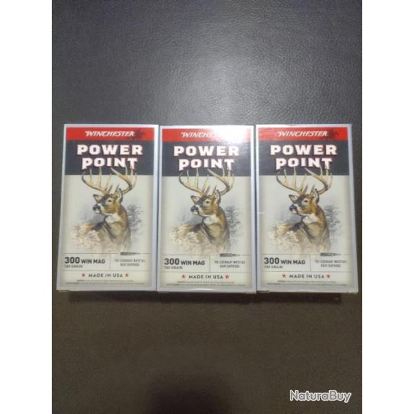 Lot de trois botes de balles winchester power point calibre 300 win mag 180 grains