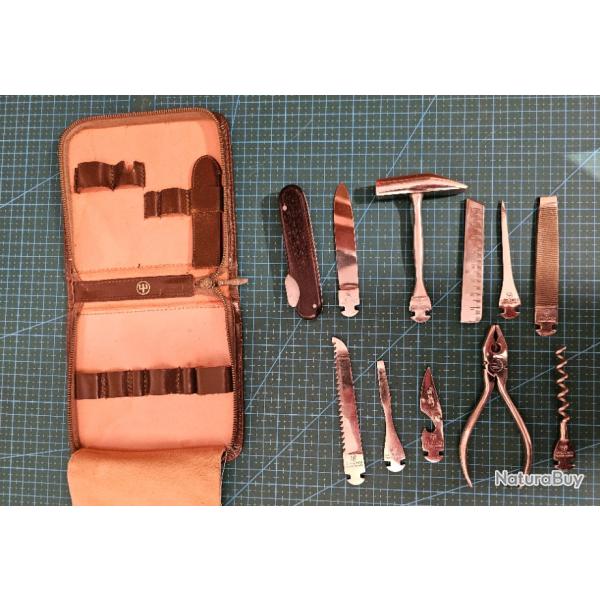 Trousse porte outils , manche de couteau , scie , lime , marteau, etc