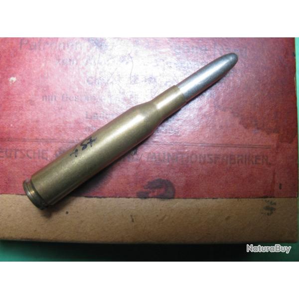 Une cartouche de 6,5 x 58 Mauser DWM K code 457 avec sa boite d'origine balle No 210