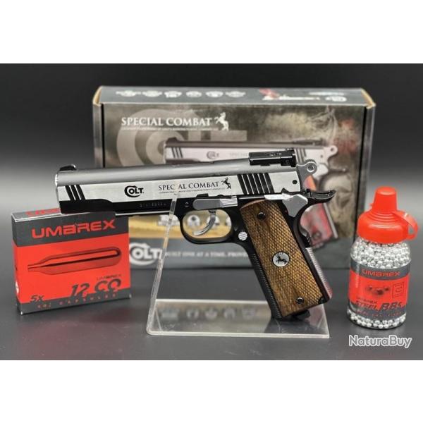 Pack prt  tirer Pistolet Colt combat classic 4,5mm BB's (Inclus CO2 + Billes acier)