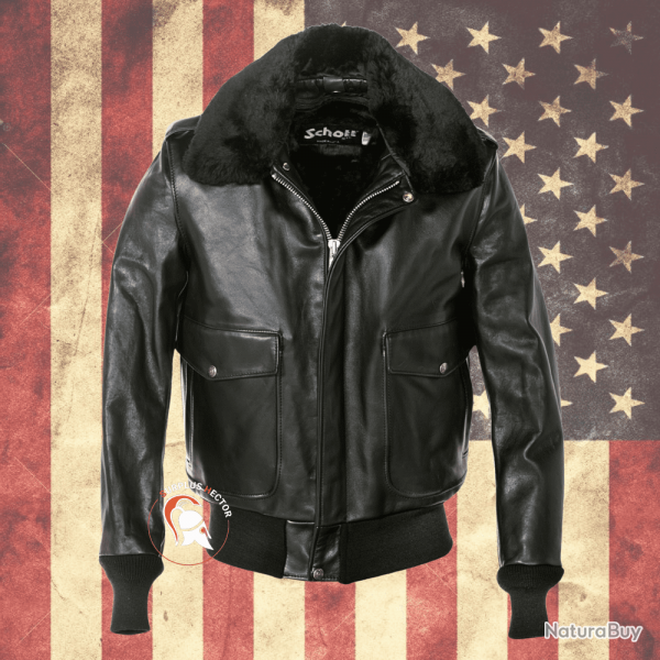 Blouson Cuir Type G1 USN 184 sm Schott Noir ou Marron Noir