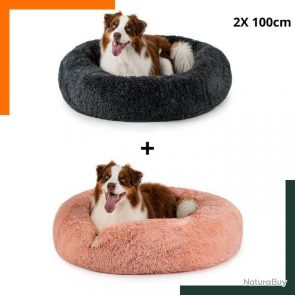 2 x coussins lit pour chiens - 100 cm diamtre -  Gris fonc et rose Livraison gratuite et rapide