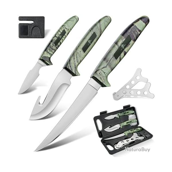 Purple Dragon Set de Couteaux de Chasse en Acier 440C, Couteau  Dsosser et Dcouper, Vert