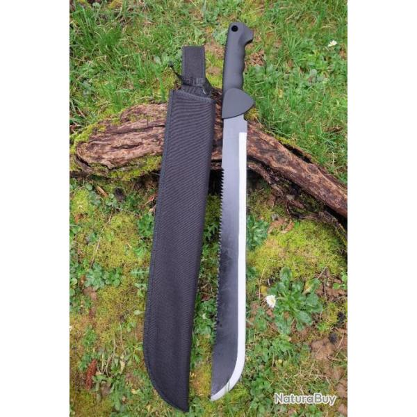 BIG Machette Guide d'Amazonie Lame Acier 3Cr13 Black Fonction Scie Manche ABS Etui Nylon Survie