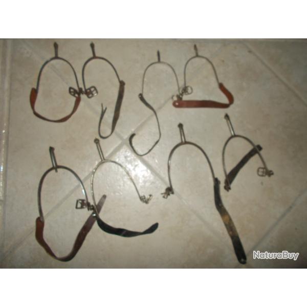 ancien lot 4 paires eperons metal cuir cavalier officier militaire  cheval militaria arme xix