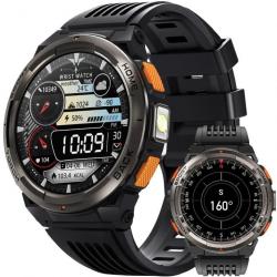 Montre Connectée Homme 3ATM Étanche Appels Bluetooth 1,45" Militaire Smartwatch avec Torche LED Noir