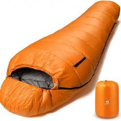 Sac de couchage - 220x80cm - 0°C pour de Couchage Momie pour Adultes 3-4 Saisons Compact - Orange